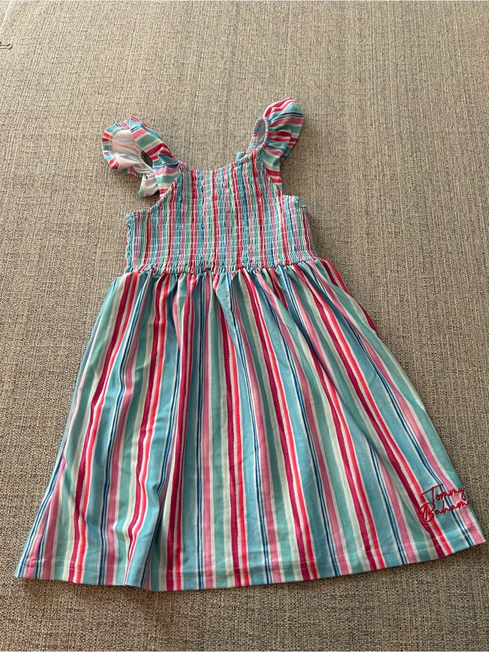 Tommy Bahama Pink & Blue Striped Smocked Sundress for Girls. Size 4T